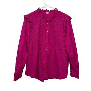 Old Navy Womens Fuchsia Long Sleeve Eyelet Ruffle Blouse Size L